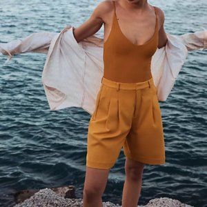 Anthropologie Maeve Women's Orange Dot Pleated Casual Shorts Size 2